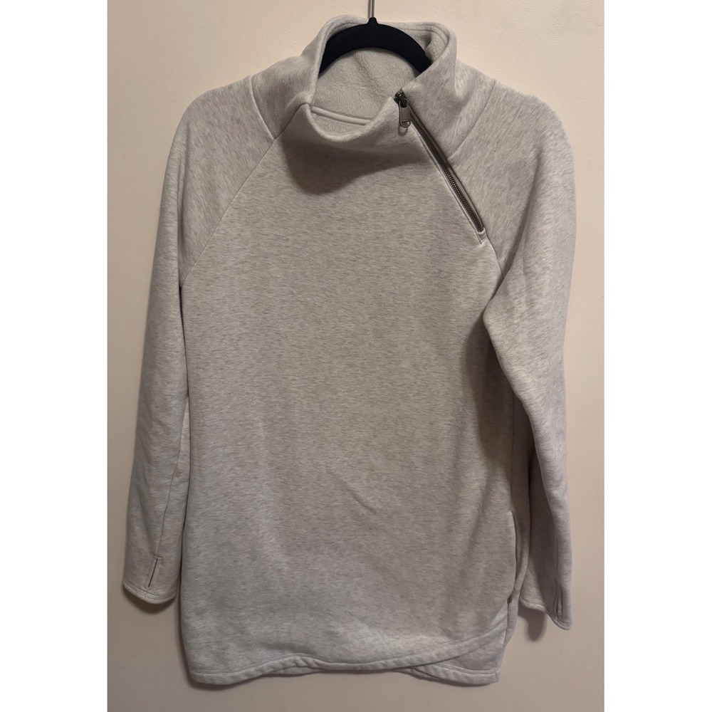 Athleta Cybele Asymmetric Zip Tunic Sweatshirt Heather Gray SmallP Thumbholes